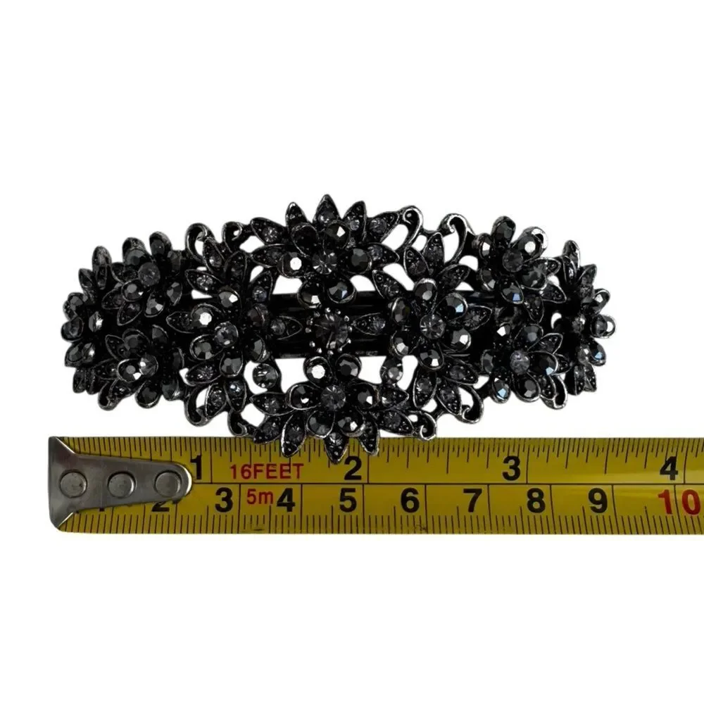 FLOWER AND PETAL RHINESTONE AND METAL BARRETTE HAIR JEWELRY